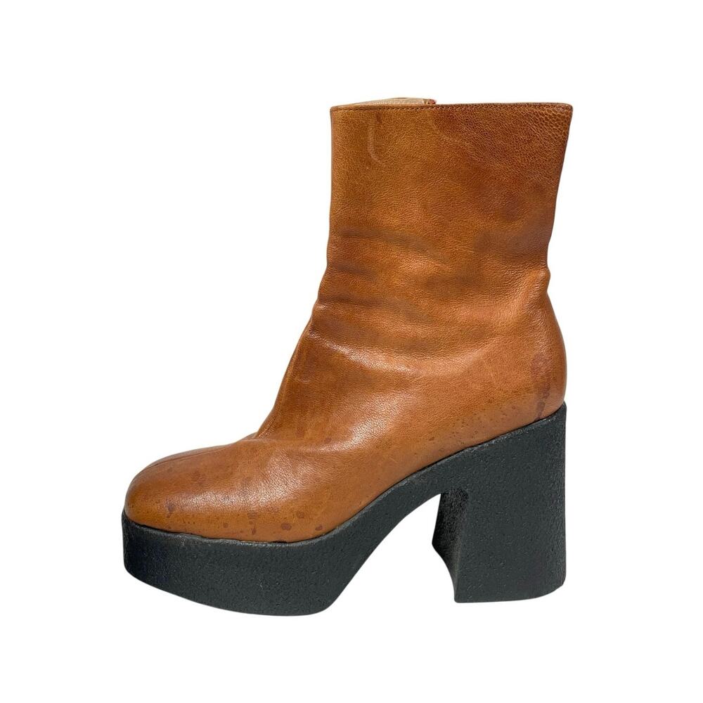 Brother Vellies Empire Women's Brown Platform Heels Square Toe Ankle Boots Sz 10